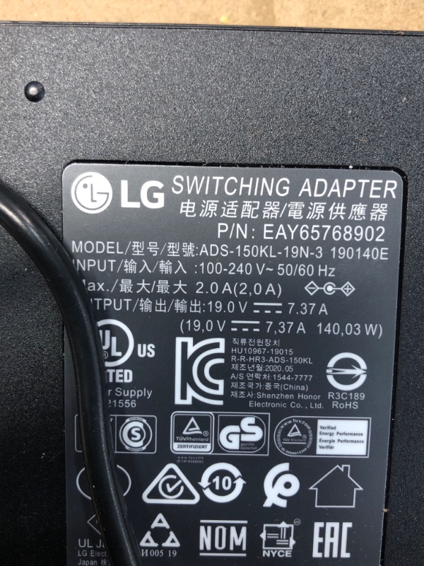 Photo 2 of New AC Adapter Slim 140W 19V 7.37A ADS-150KL-19N-3 190140E EAY65768902 for LG 32BL95U LG 34GK950G 34GK950F 34GK950F-B 34GK950F 34UM95-PD 34UM95-PE 34UM94-PD 34UC87 34UC87M + Cord
