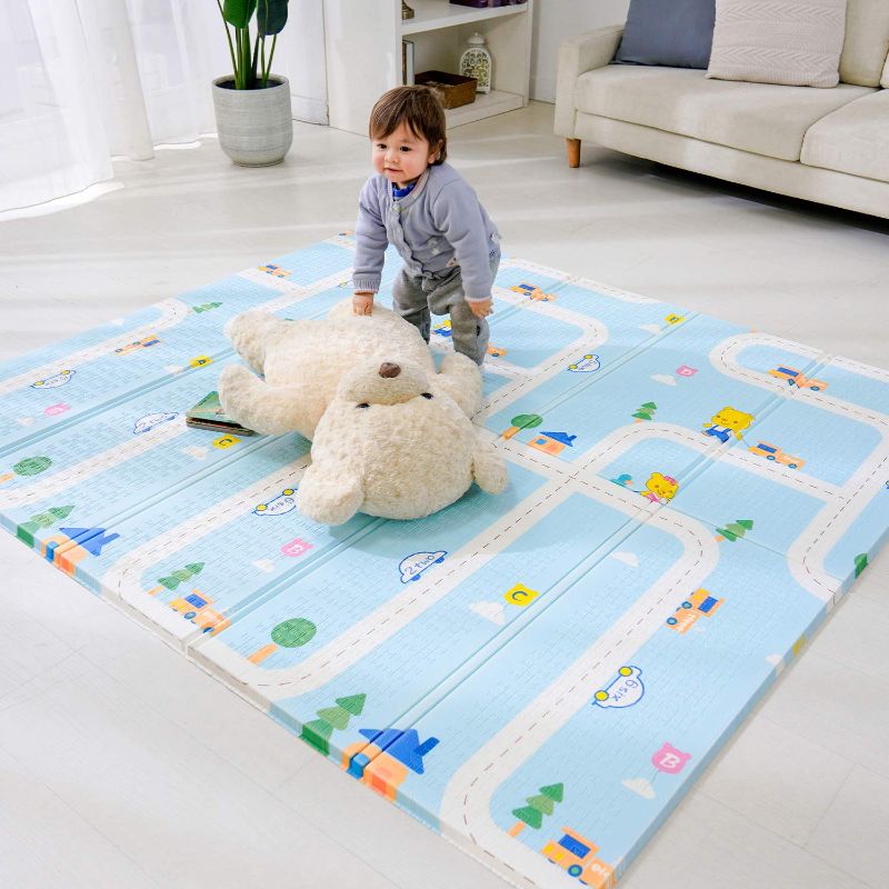 Photo 1 of Bammax Play Mat, Foldable Baby Playmat Waterproof Reversible Kids Crawling Mat Extra Large Foam Floor Gym Activity Play Mat NonToxic Portable Tummy Time Playroom Mat for Infant Toddler - 70x36IN