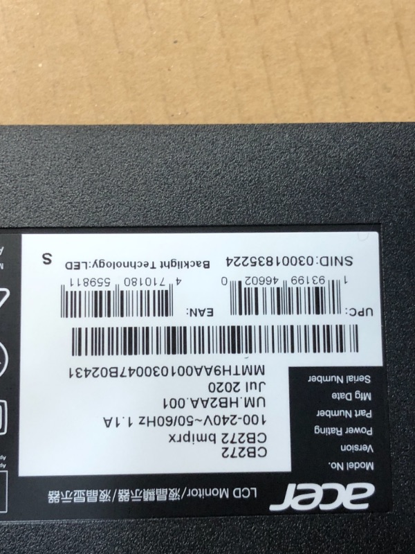 Photo 1 of Acer CB272 bmiprx - LED monitor - Full HD (1080p) - 27"