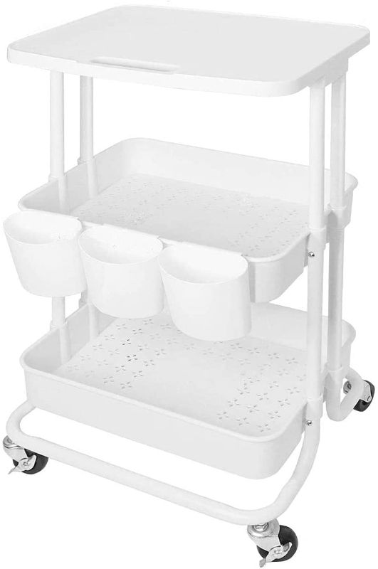 Photo 1 of 3-Tier Metal Basket Rolling Cart with Top