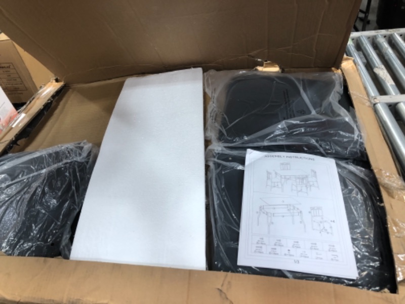 Photo 1 of 5 Piece Dining Table Set for Dining Room, Kitchen Table and Faux Leather Chairs for 4, Metal Legs, Padded Seat, Black Home Furniture
