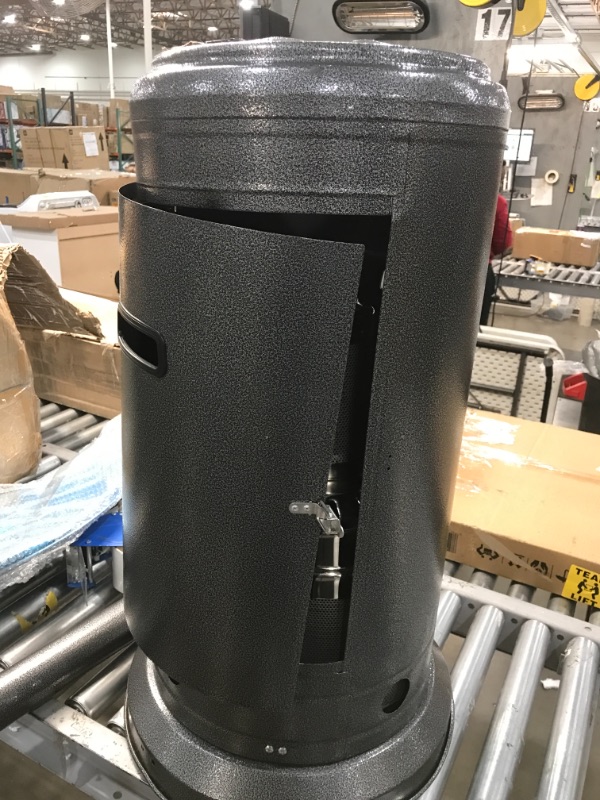 Photo 1 of Hiland HLDS01-WCBT 48,000 BTU Propane Patio Heater w/Wheels and Table, Large, Hammered Silver
