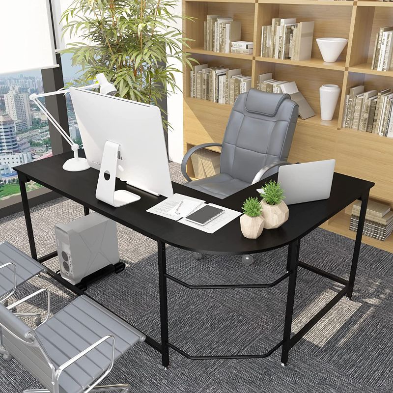 Photo 1 of Anivia 66.13" Large Corner L-Shaped Computer Workstation Table Black Home Office Desk
