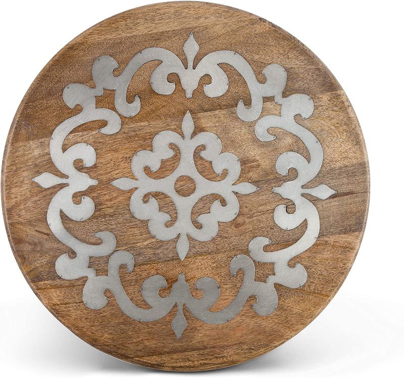 Photo 1 of 18-Inch Diameter Metal-Inlaid Wood Heritage Lazy Susan
