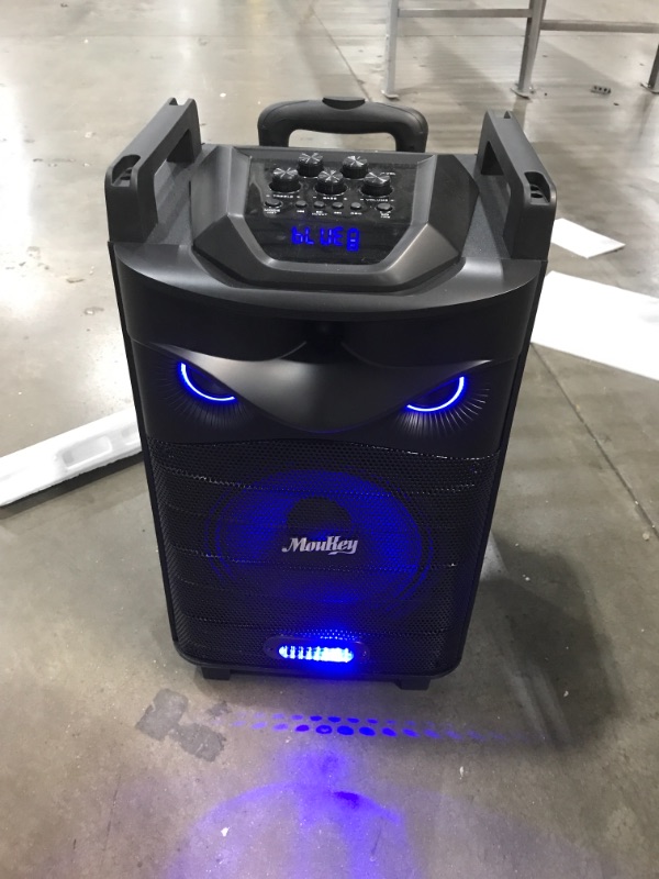 Photo 2 of Moukey Karaoke Machine Speaker,540W Peak Power Bluetooth 5.0 Karaoke System-PA Stereo with 10" Subwoofer,DJ Lights,2 Microphone,1 Tablet Holder,Rechargeable,Recording,MP3/USB/SD(RMS 160W to 540W Peak)
