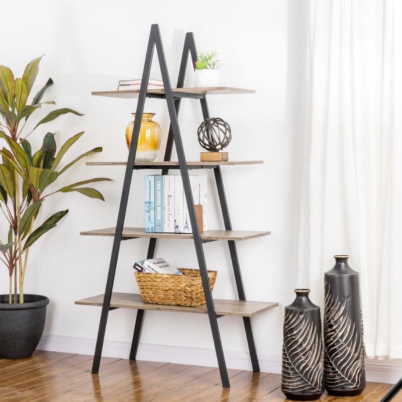 Photo 1 of 54ft Modern Industrial 4Tier Open Storage Ladder Bookshelf by Glitzhome
