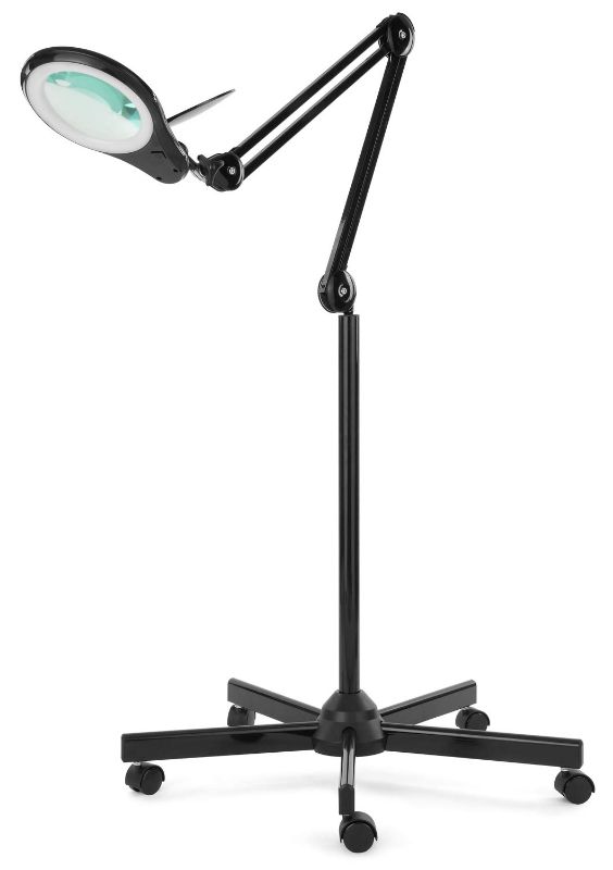 Photo 1 of (New Model) Neatfi Bifocals 1,200 Lumens Super LED Magnifying Floor Lamp with 5 Wheels Rolling Base, 5 Diopter with 20 Diopter, Dimmable, 5 Inches Diameter Lens, Adjustable Arm Magnifier (Black)
