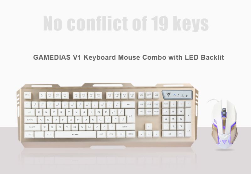 Photo 1 of GAMEDIAS V1 Keyboard Mouse Combo with LED Backlit - Tyrant Gold 46*17*3.6CM	