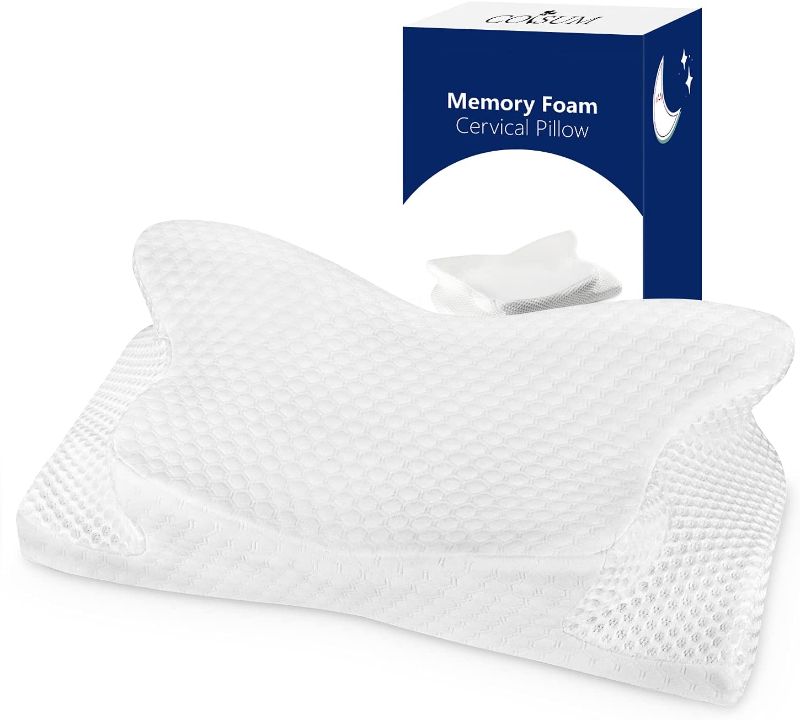 Photo 1 of Coisum Cervical Pillow, Back Side Sleeper Pillow, Orthopedic Pillow for Neck Pain, Neck Pillows for Pain Relief Sleeping, Neck Support Pillows with a Washable Pillowcase, Contour Memory Foam Pillow