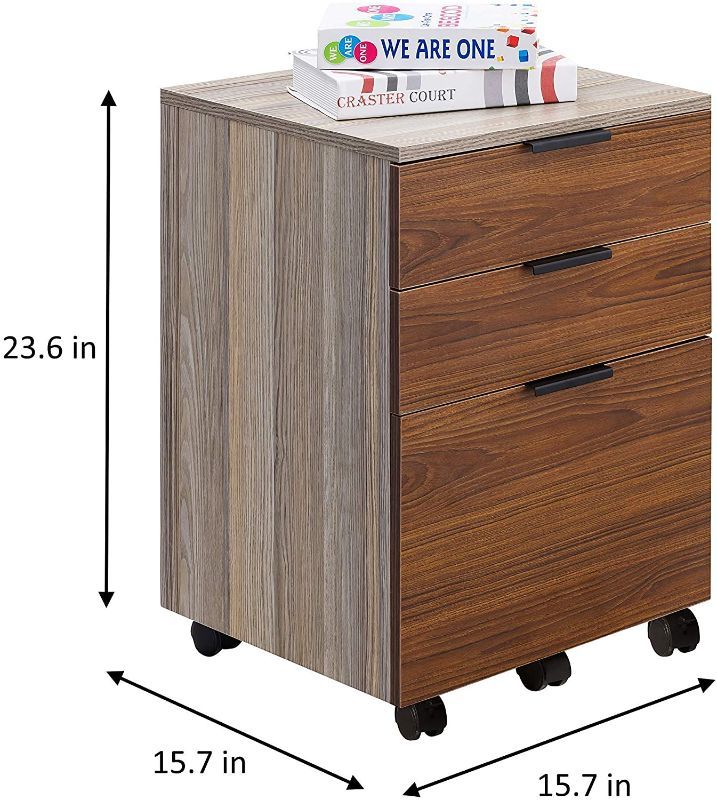 Photo 1 of ***PARTS ONLY*** JJS 3 Drawer Rolling Wood File Cabinet with Locking Wheels, Home Office Portable Vertical Mobile Wooden Storage Filing Cabinet for A4 or Letter Size, Brown
