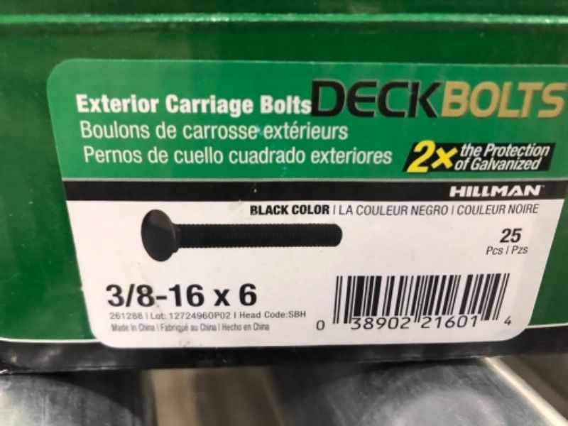 Photo 3 of 3/8 in.-16 x 6 in. Black Exterior Carriage Bolts 1 box 
