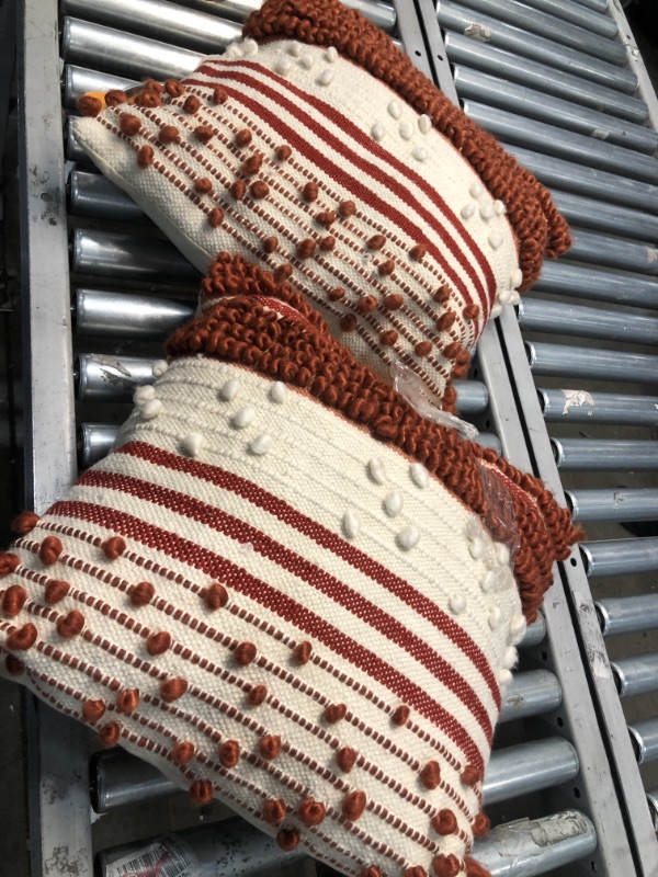 Photo 2 of 20 in. x 20 in. Knot Stripe Chili Russet Hand Woven Outdoor Square Pillow (2-Pack)
