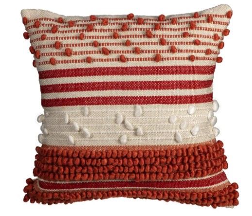 Photo 1 of 20 in. x 20 in. Knot Stripe Chili Russet Hand Woven Outdoor Square Pillow (2-Pack)
