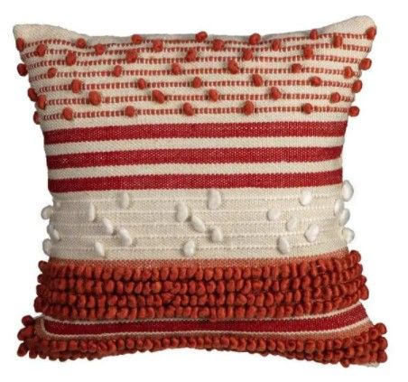 Photo 1 of 20 in. x 20 in. Knot Stripe Chili Russet Hand Woven Outdoor Square Pillow (2-Pack)
