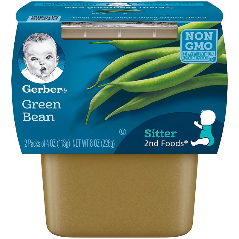 Photo 1 of Gerber 2nd Foods Green Beans Pureed Baby Food, 4 Ounce Tubs, 2 Count (Pack of 8)best by :: 12/31/2021
