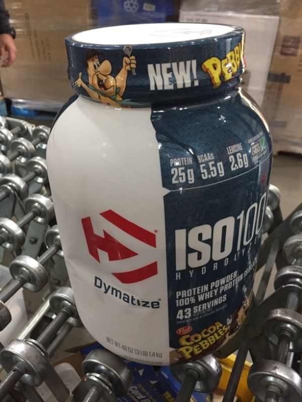 Photo 1 of Dymatize ISO100 Hydrolyzed Protein Powder, 100% Whey Isolate Protein, 25g of Protein, 5.5g BCAAs, Gluten Free, Fast Absorbing, Easy Digesting, Cocoa Pebbles, 3 Pound