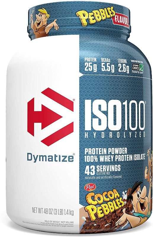 Photo 1 of Dymatize ISO100 Hydrolyzed Protein Powder, 100% Whey Isolate Protein, 25g of Protein, 5.5g BCAAs, Gluten Free, Fast Absorbing, Easy Digesting, Cocoa Pebbles, 3 Pound