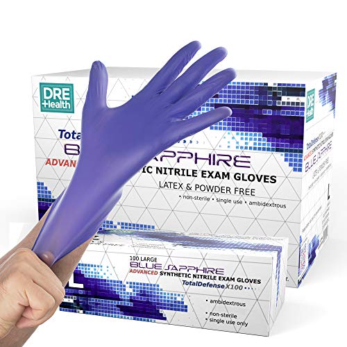 Photo 1 of 100 Powder Free Disposable Gloves Large - Nitrile and Vinyl Blend Material - Extra Strong, 4 Mil Thick - Latex Free, Food Safe, Blue - Medical Exam Gloves, Cleaning Gloves