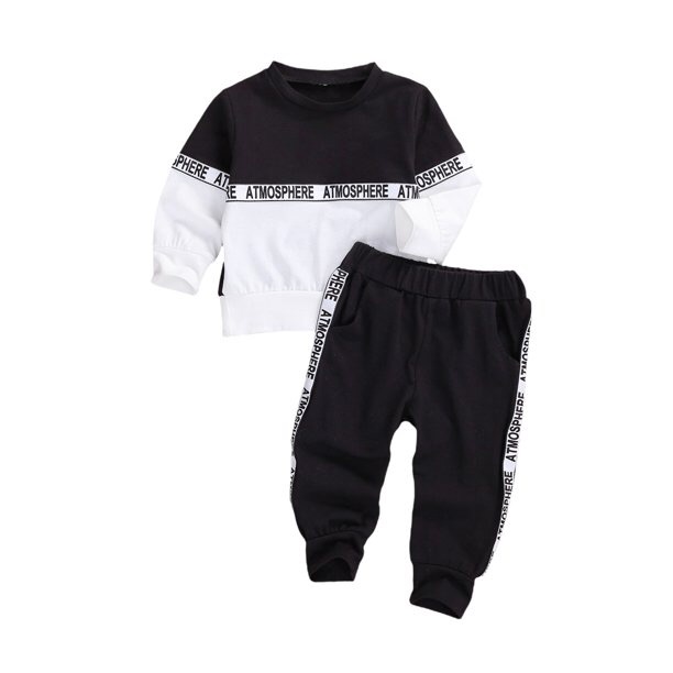 Photo 1 of Unisex Toddler Baby Boy Girl Spring Fall Winter Clothes Long Sleeve T-Shirt Tops+Long Pants Two Piece Solid Outfit-6-8 months 