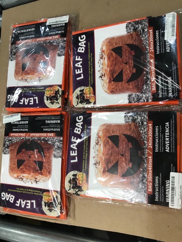 Photo 1 of PACK OF 4- Halloween Leaf Bags - 8 PCS Halloween Decorations Lawn Bags Large and Small (36''48'' & 24''30''), Pumpkin Leaf Bags Big with 8 Funny Designs and 10 Ties (Pumpkin+Ghost+Bat+Witch), Halloween Party Favors Thanksgiving Fall Trash Bags for Yard La