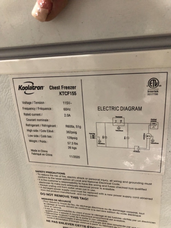 Photo 5 of Koolatron KTCF155 Compact Chest 5.0 Cubic Feet