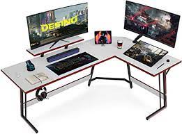 Photo 1 of DESINO L Shaped Gaming Desk Computer Coner Desk PC Wirting Table Gamer Workstation for Home Office, White
