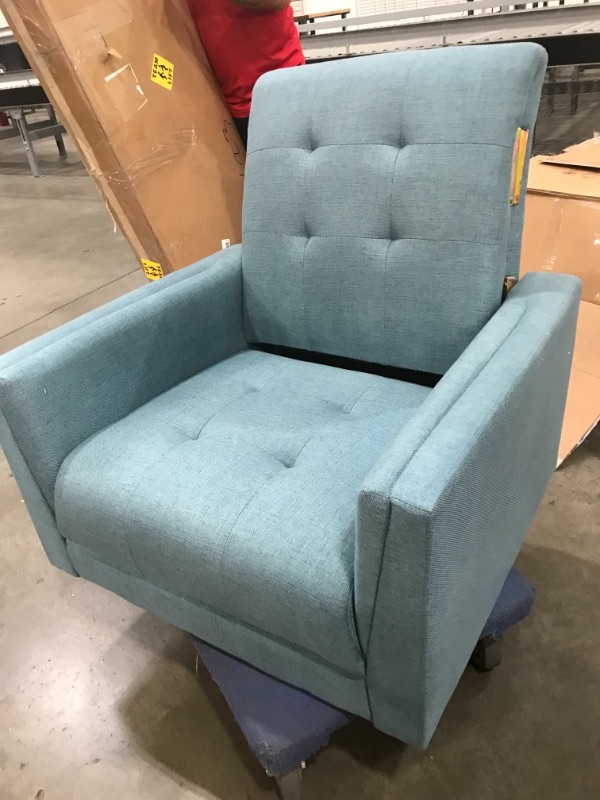 Photo 4 of Accent Chair, Tufted Upholstered Single Lounge Sofa Chair, Comfy Linen Fabric Armchair, Mid-Century Leisure Chair with Black Metal Legs for Living Room, Bedroom, Home Office (Teal)