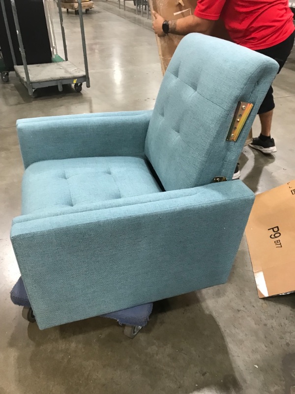 Photo 3 of Accent Chair, Tufted Upholstered Single Lounge Sofa Chair, Comfy Linen Fabric Armchair, Mid-Century Leisure Chair with Black Metal Legs for Living Room, Bedroom, Home Office (Teal)