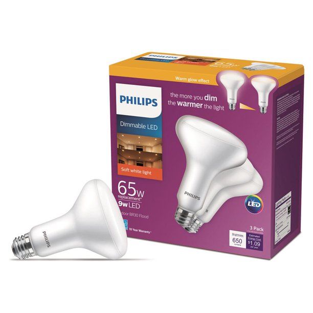 Photo 1 of Philips 65-Watt Equivalent with Warm Glow BR30 Dimmable LED ENERGY STAR Light Bulb, Soft White (3-Pack)
