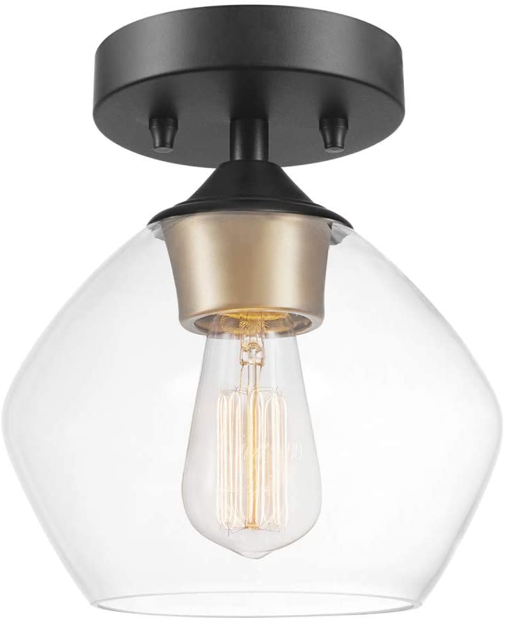 Photo 1 of Globe Electric Harrow 1-Light Semi-Flush Mount Ceiling Light, Matte Black Gold 60333