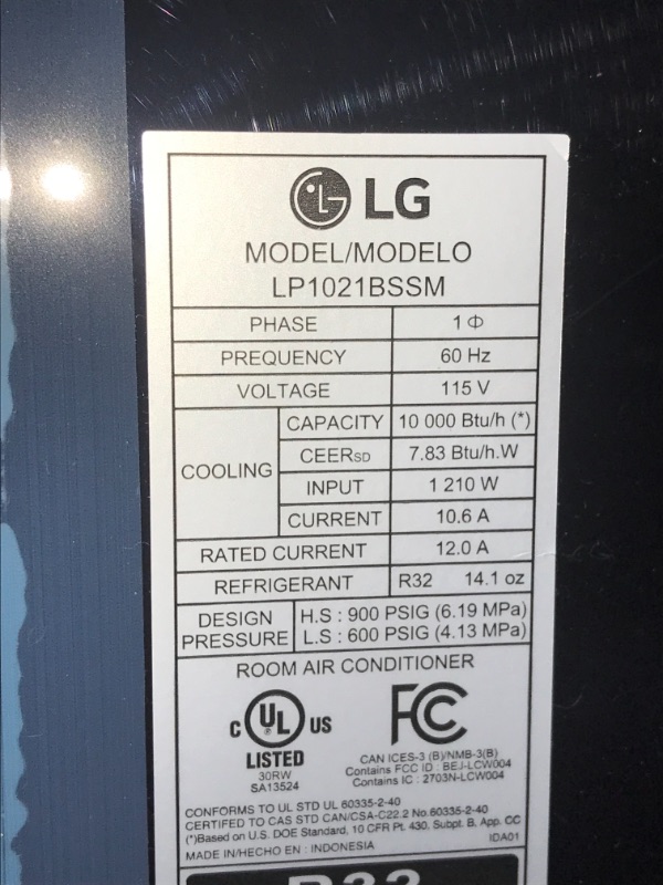 Photo 1 of 10,000 BTU (DOE) 115-Volt Portable Air Conditioner LP1021BSSM with Dehumidifier Function and WiFi in Black

