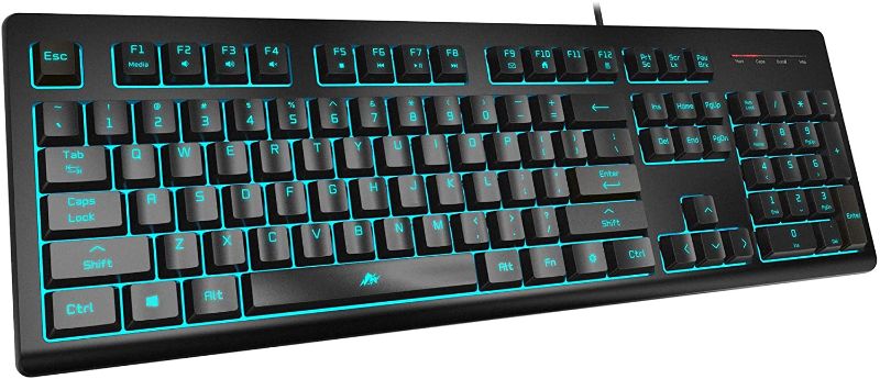 Photo 1 of POWZAN Light Up Quiet Gaming Keyboard - Membrane Silent Wired Keyboard with Low Profile Lighted Key for Computer, Windows PC Gamer - Full Size, Black
