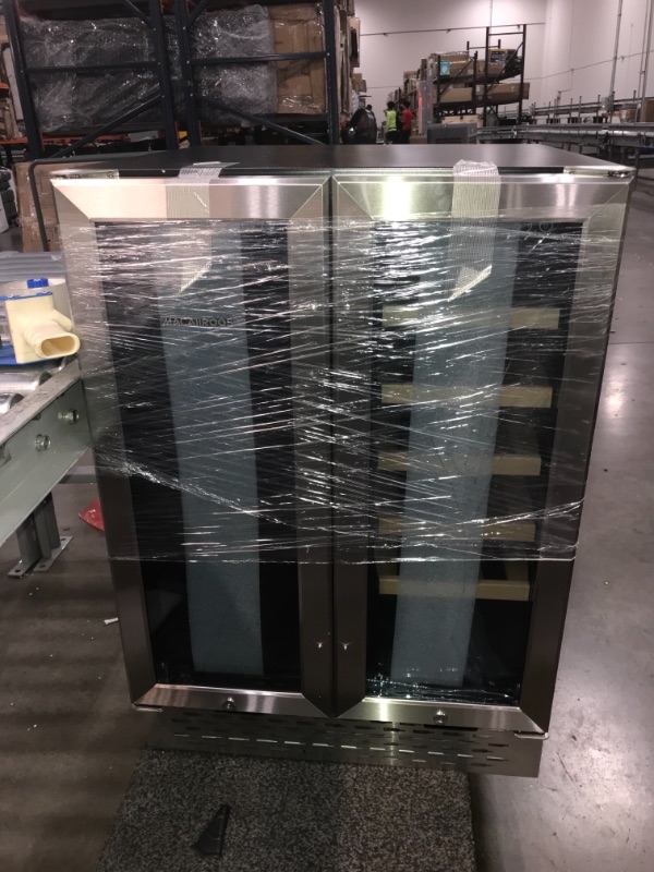 Photo 1 of Macaiiroos Wine and Beverage Refrigerator, 24 inch Under Counter Dual Zone Wine Cooler for Home - Built in Wine Fridge w/ 20 Bottles and 78 Cans Capacity
