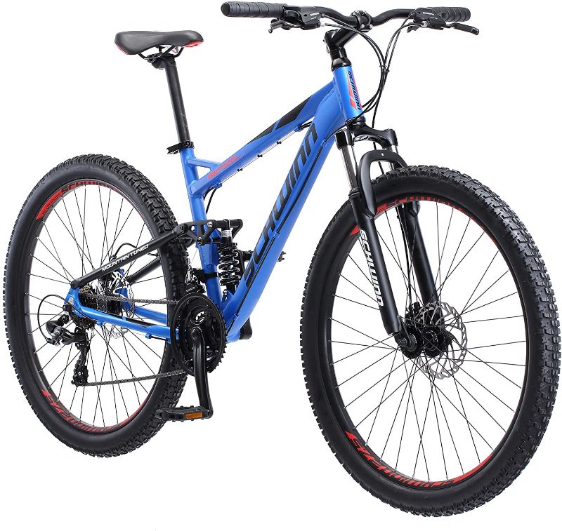 Photo 1 of ***NEEDS REPAIR***      Schwinn Protocol 2.7 Mens and Womens Mountain Bike, 27.5-Inch Wheels, 21-Speed Drivetrain, Lightweight Aluminum Frame, Full Suspension, Matte Blue
