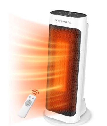 Photo 1 of Taotronics TT-HE009 1500W Electric, Small Portable Patio Remote Control Space heater, oscillation, ECO mode, tip switch and LED display for overheat protectionvendor, large, White
