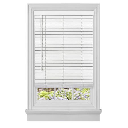 Photo 1 of Achim GII Madera Falsa Indoor Cordless White Vinyl Room Darkening Window Faux Wood Blind, 64" L X 35" W
