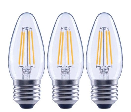 Photo 1 of 60-Watt Equivalent B11 Dimmable Blunt Tip Candle Clear Glass Filament LED Vintage Edison Light Bulb Daylight (3-Pack)
