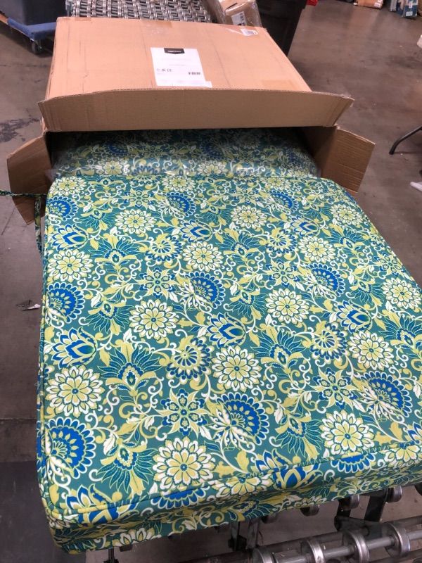 Photo 2 of Amazon Basics Deep Seat Patio Seat and Back Cushion Set - Green/Blue Flower