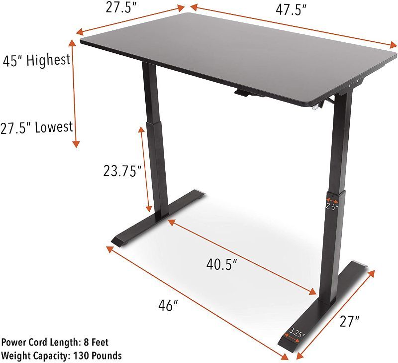 Photo 1 of Stand Steady Tranzendesk Power 48 Inch Standing Desk Electric, Height Adjustable, Sit to Stand Up Workstation Quietly Go from Sitting to Standing w/Easy Tap Lever (27.5 x 47.5 / Black)
