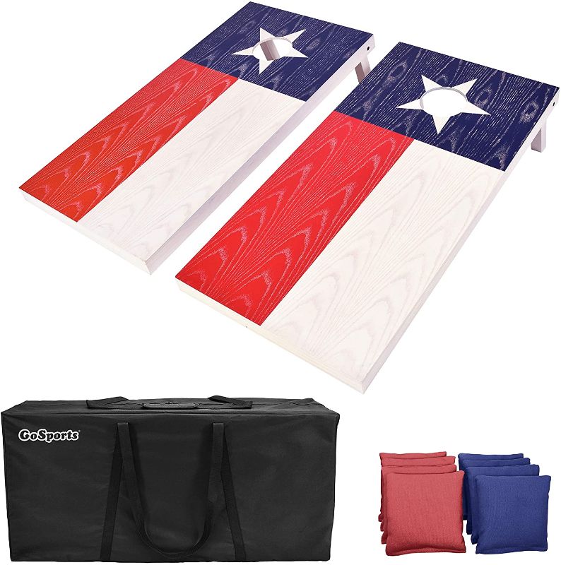 Photo 1 of GoSports Flag Series Wood Cornhole Sets – Choose between American Flag and State Flags – Includes Two Regulation Size 4’ x 2’ Boards, 8 Bean Bags, Carrying Case and Game Rules
