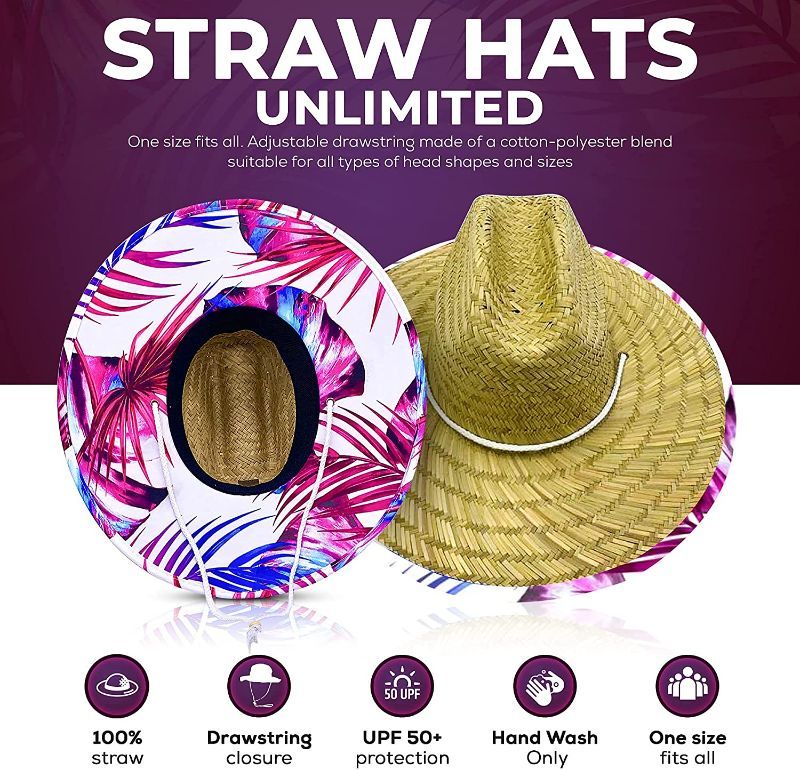 Photo 1 of Straw Hats Unlimited Unisex Straw Hat with Beautiful Inner Brim Print-Tropical Palm Leaves

