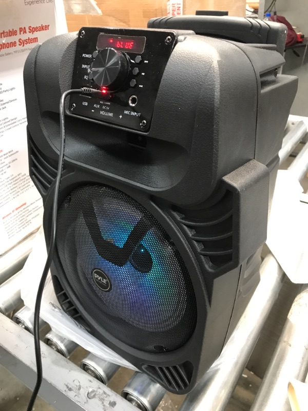 Photo 2 of 400W Portable Bluetooth PA Loudspeaker - 8” Subwoofer System, 4 Ohm/55-20kHz, USB/MP3/FM Radio/ ¼ Mic Inputs, Multi-Color LED Lights, Built-in Rechargeable Battery w/ Remote Control - Pyle PPHP844B
