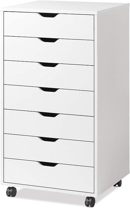 Photo 1 of 7-Drawer Wood Storage Dresser Cabinet with Wheels | DEVAISE
