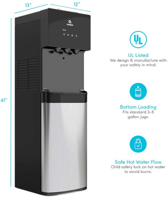 Photo 1 of Avalon A4BLWTRCLR Water Dispenser, 3 or 5 Gallon Bottle, Stainless Steel & Black & New Wave Enviro Products BPA Free Tritan Bottle, 5-Gallon