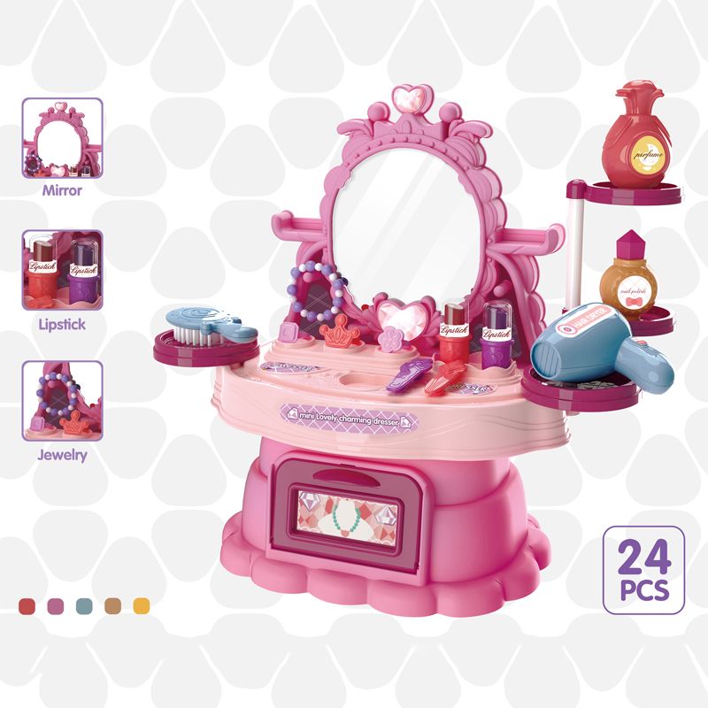 Photo 1 of Fantasy Vanity Beauty Dresser bench Play set 24pcs accessories Pretend Play Mini lovely charming dresser make up girl toys