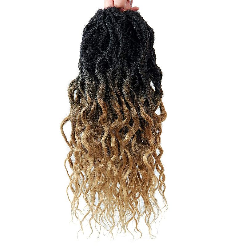 Photo 1 of 24 Inch Goddess Locs Pre-Looped Crochet Hair 6 Packs Faux Locs Crochet Braids Long Wavy Dreadlock Extensions 3 Tone Crochet Locs with Curly Ends Synthetic Crochet Hair Faux Locs Hair Extension For Black Women (24inch, 1B/27)
