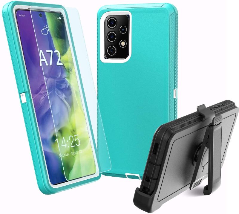 Photo 1 of A72 Case, Galaxy A72 5g case, Samsung A72 Heavy Duty case,[ with Clip], Full Body Protection 3 in 1 Rugged Shockproof, for Galaxy A72/Galaxy A72 5G (Teal/White)