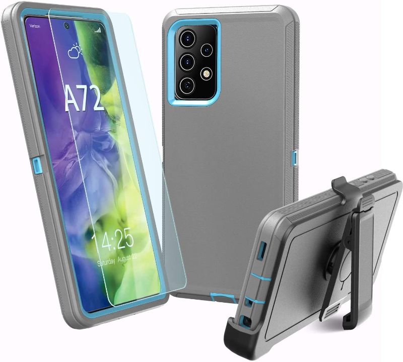 Photo 1 of A72 Case, Galaxy A72 5g case, Samsung A72 Heavy Duty case,[ with Clip], Full Body Protection 3 in 1 Rugged Shockproof, for Galaxy A72/Galaxy A72 5G (Gray/SkyBlue)