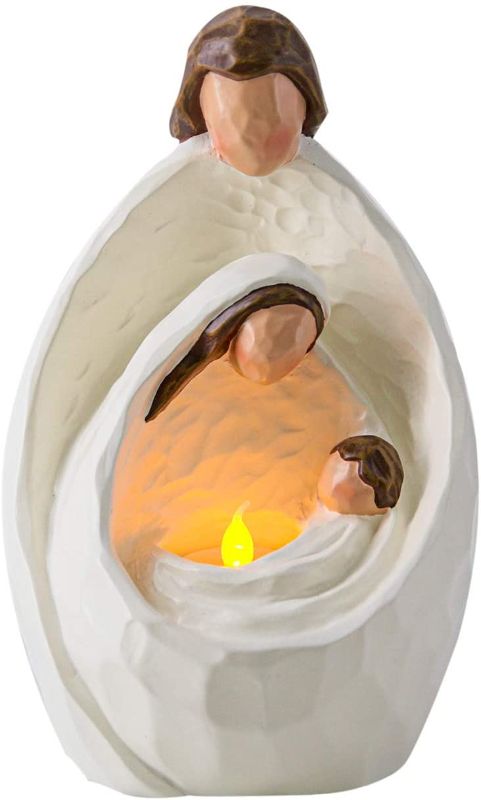 Photo 1 of 8 “ Holy Family Jesus Sculpted Hand-Painted Figure with Tea Light, White