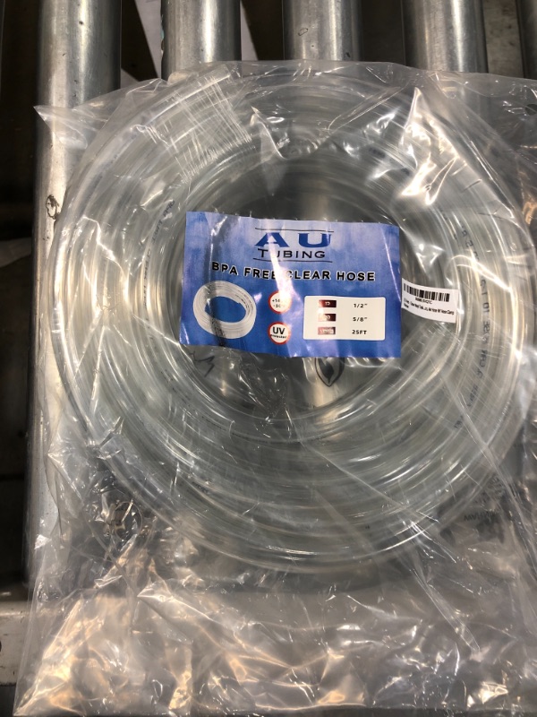 Photo 2 of 25 Feet - Clear Vinyl Tubing 1/2" ID 5/8" OD Food Grade Multipurpose Tube for Beer Line, Kegerator, Wine Making, Aquaponics, Air Hose W/ Hose Clamp
